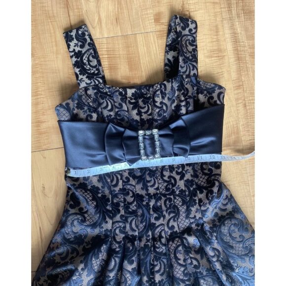 Jessica McClintock Dress Girls Size 6 Beige w Black Floral Pattern - Bow - Picture 6 of 9